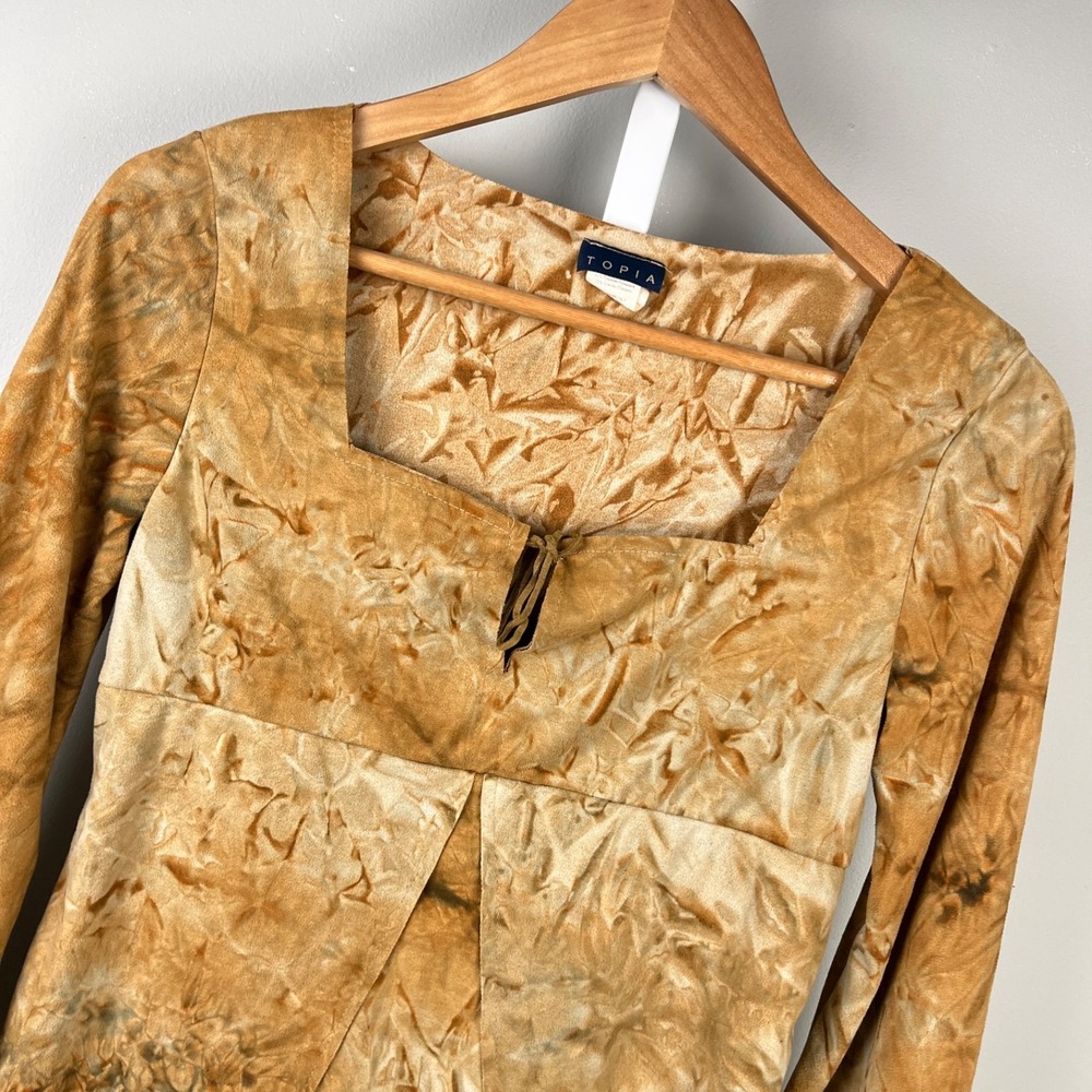 Vintage Topia Faux Suede‎ Boho Top Womens L Brown 90s Y2K Peasant Fairy Grunge